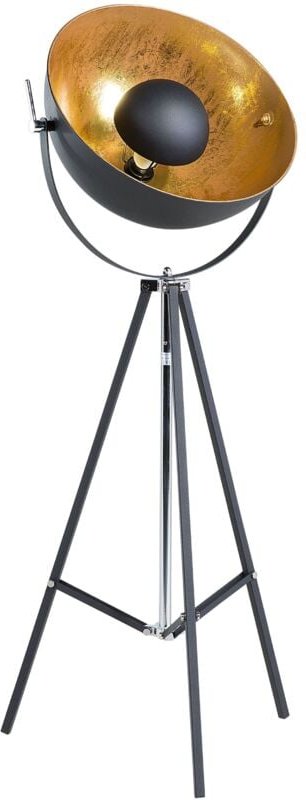 Stehlampe Schwarz und Gold Metall 165 cm Scheinwerfer-Look verstallbarer Schirm Dreibeinig langes Kabel mit Schalter Ind...