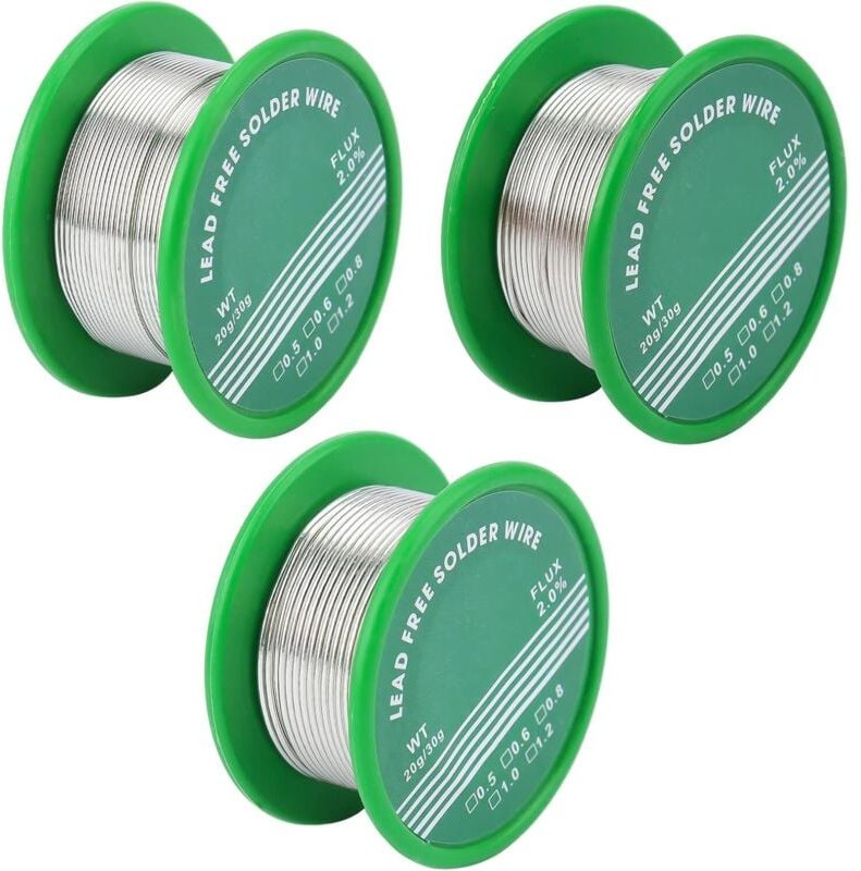 3 Stück bleifreier Lötdraht, Lötdraht mit Kolophoniumkern zum elektrischen Löten (0,8 mm 30 g + 1 mm 30 g 2, Sn99,3 %, C...