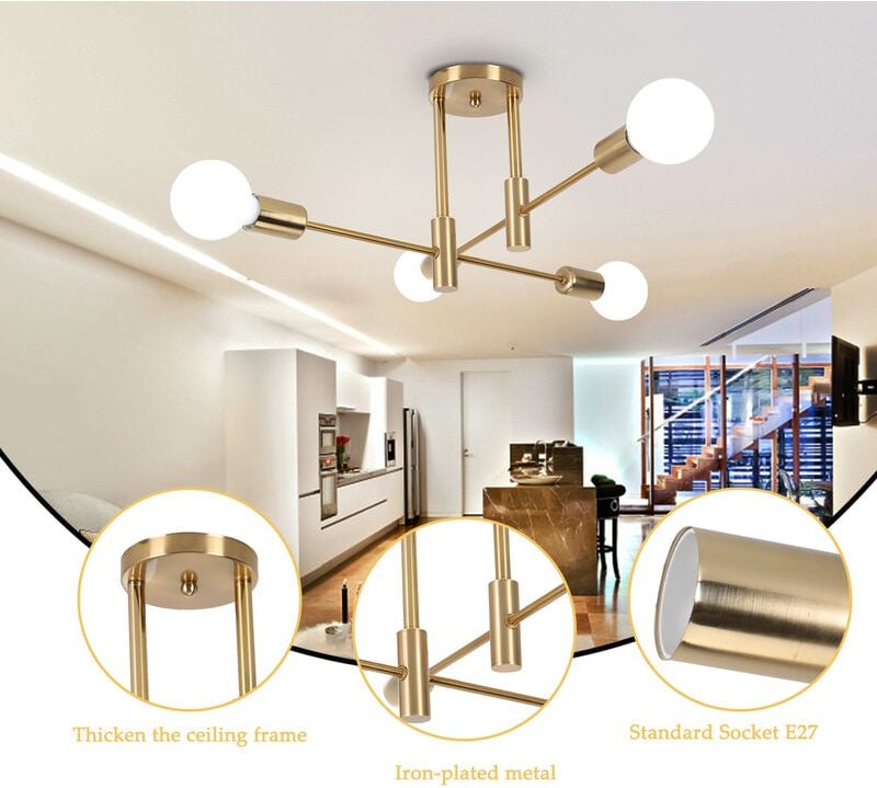 Axhup - Deckenleuchte Metall E27 Deckenleuchte Moderne Industrielle, Kronleuchter 4 Edison Fassungen, Aufhängung Innenbe...