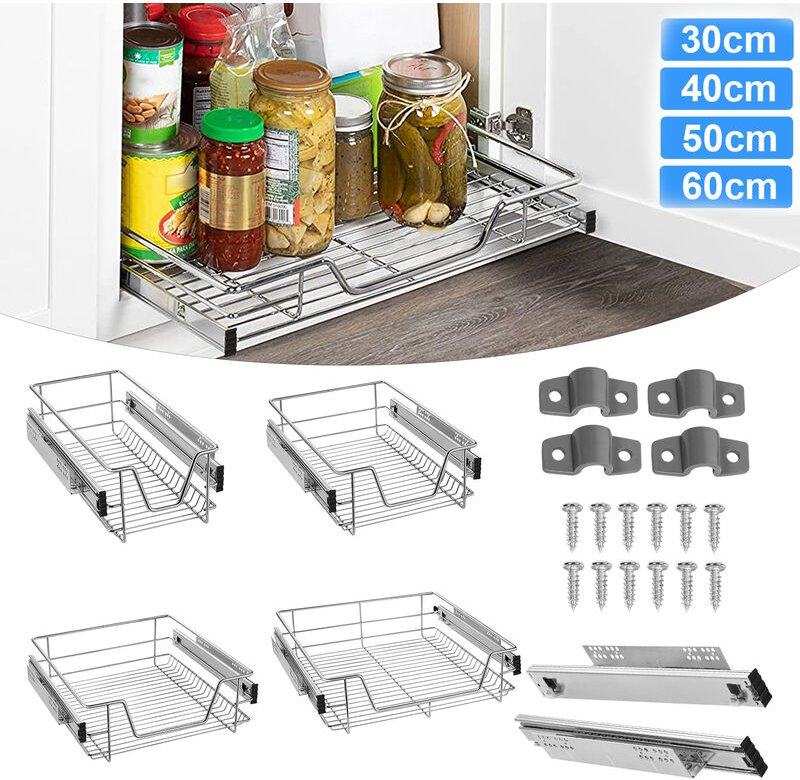 Teleskopschubladen Körbe Teleskopschublade Korbauszug Schrankauszug Küchenschublade 20KG Tragkraft Geeignet für 30cm Sch...