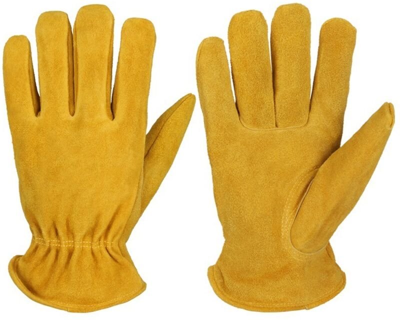 1 Paar Ofenhandschuhe mit isoliertem Futter, leicht zu reinigen, Rindsleder, gelb, m (23,7 x 18,5 x 3 cm) - Sollbry