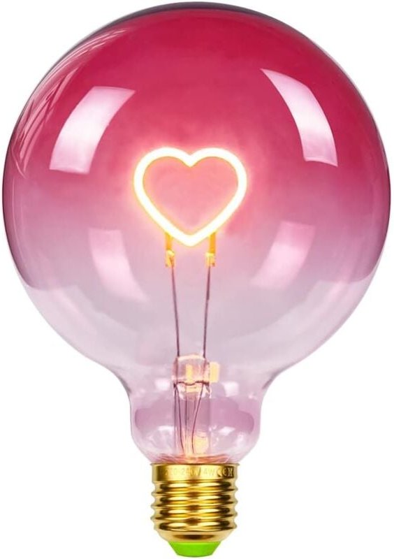 LED-Glühbirne, große Globe-Edison-Glühbirne, G125, rosa Farbe, Herz-Filament, 2 w, dimmbar, spezielle dekorative Glühbir...