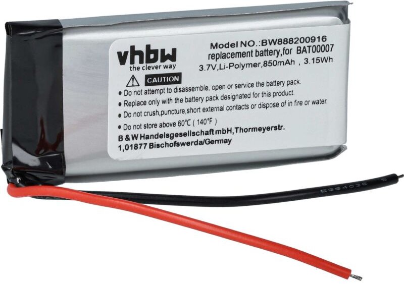 Vhbw - 1x Akku Ersatz für Cardo BAT00007 für Wireless Headset Kopfhörer (850 mAh, 3,7 v, Li-Polymer)