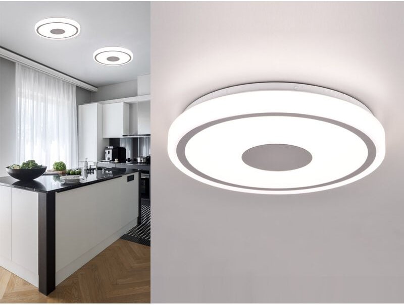 Trio Lighting - Flache led Deckenleuchte bunda Weiß-Chrom, Neutralweiß, ø 33cm