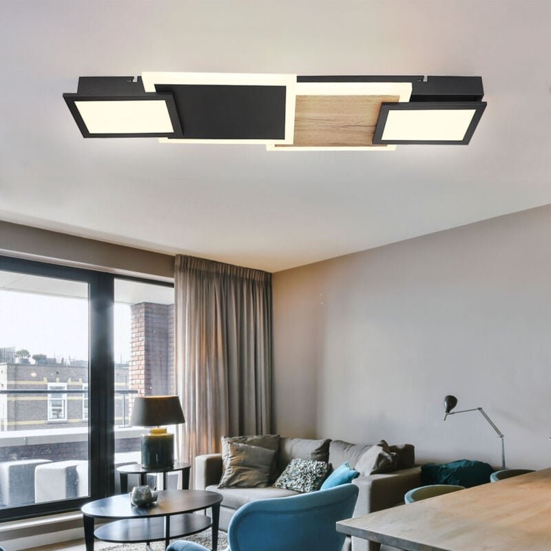 Globo Lighting - Deckenleuchte Holzoptik Wohnzimmerleuchte Decke Modern led Deckenlampe schwarz, Metall mdf, 1x led 30W ...