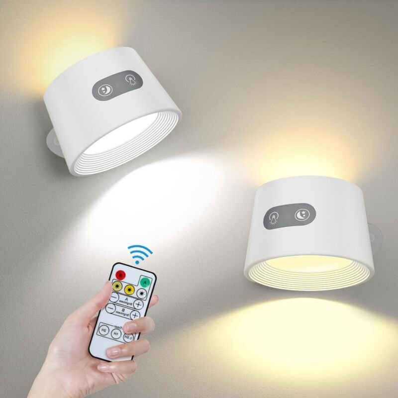 Wandleuchten mit 2600-mAh-Akku, Innenwandleuchte mit Fernbedienung und kabelloser Touch-Steuerung, zwei seitlichen Leuch...