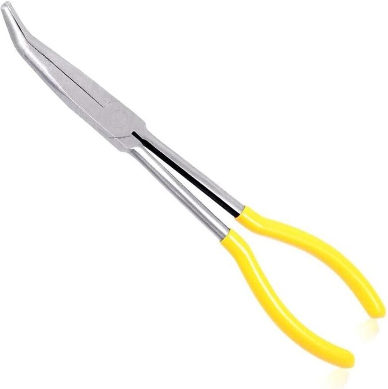 45-Grad-Spitzzange mit langer Reichweite, 27,5 cm lange gebogene Spitzzange, gezahnte Backen - Lntyq