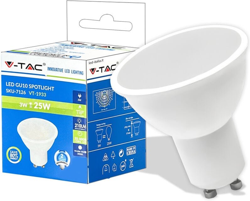 V-TAC 3W LED Strahler GU5.3(MR16) Fassung Transparente Abdeckung Kaltweiß