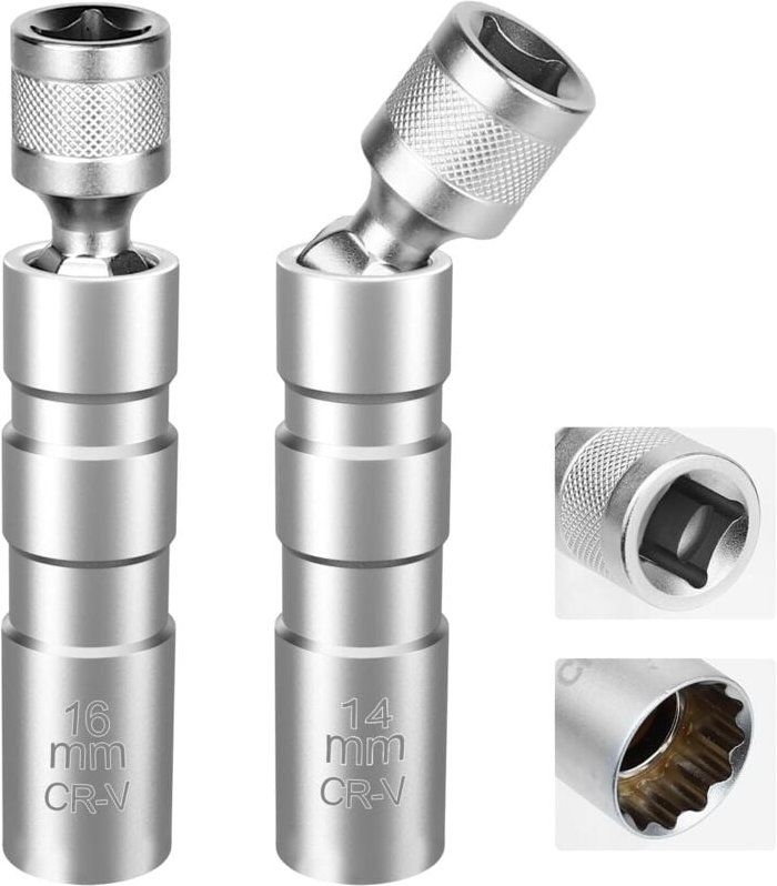 2-teiliger magnetischer Zündkerzenschlüssel, Zündkerzenstecker-Abzieher, 16 mm/14 mm lang, 3/8 Zoll – 10 mm flexible Zün...