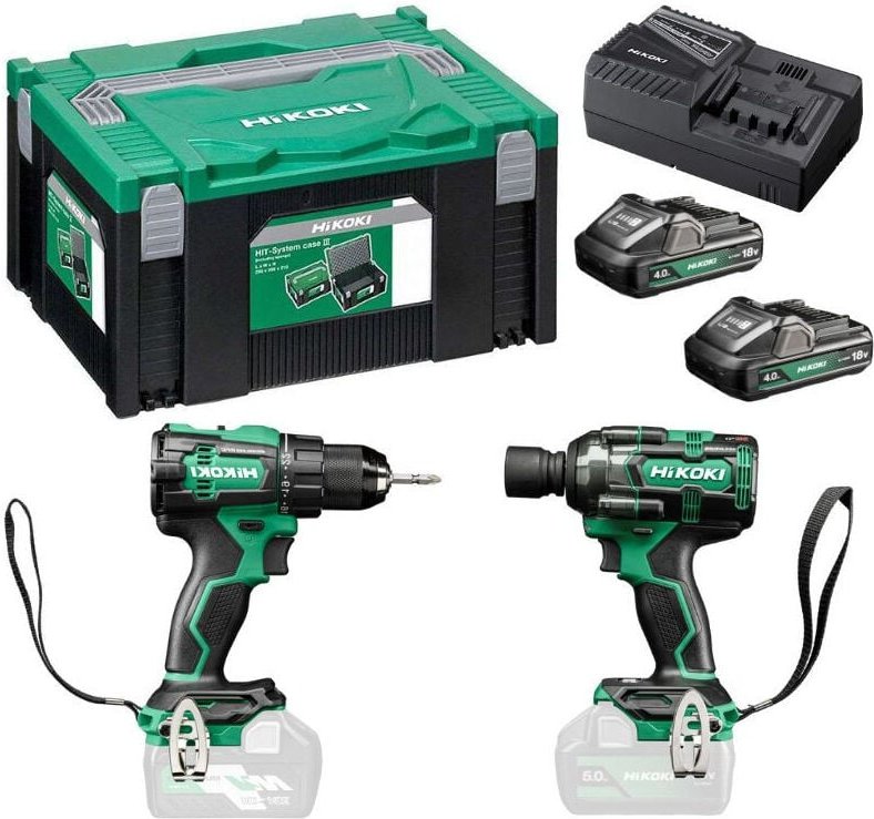 Hikoki - 18V (DS18DE + WR18DBDL2) 2er Pack Akku-Werkzeuge (2x4,0 Ah) im Koffer KC18DEWLZ