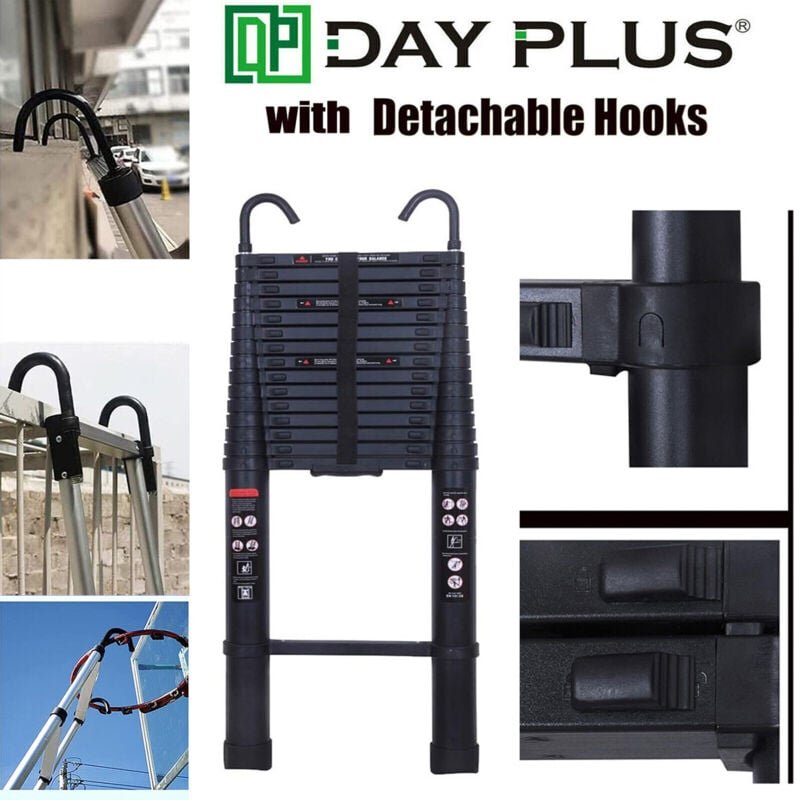 Teleskopleiter Ausziehbar 20FT/6.2M Höhe Stehleiter Ladder Mehrzweckleiter Haken