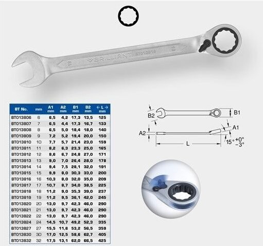 Brilliant Tools - Ratschenringschlüssel umschaltbar 27 mm - BT013827