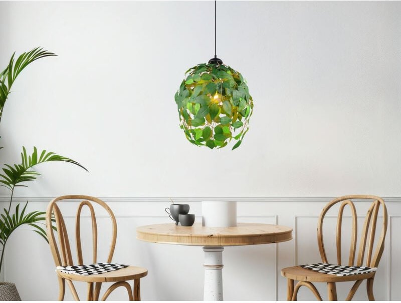 Led Pendelleuchte mit Blätter Lampenschirm in Grün, ø 38cm