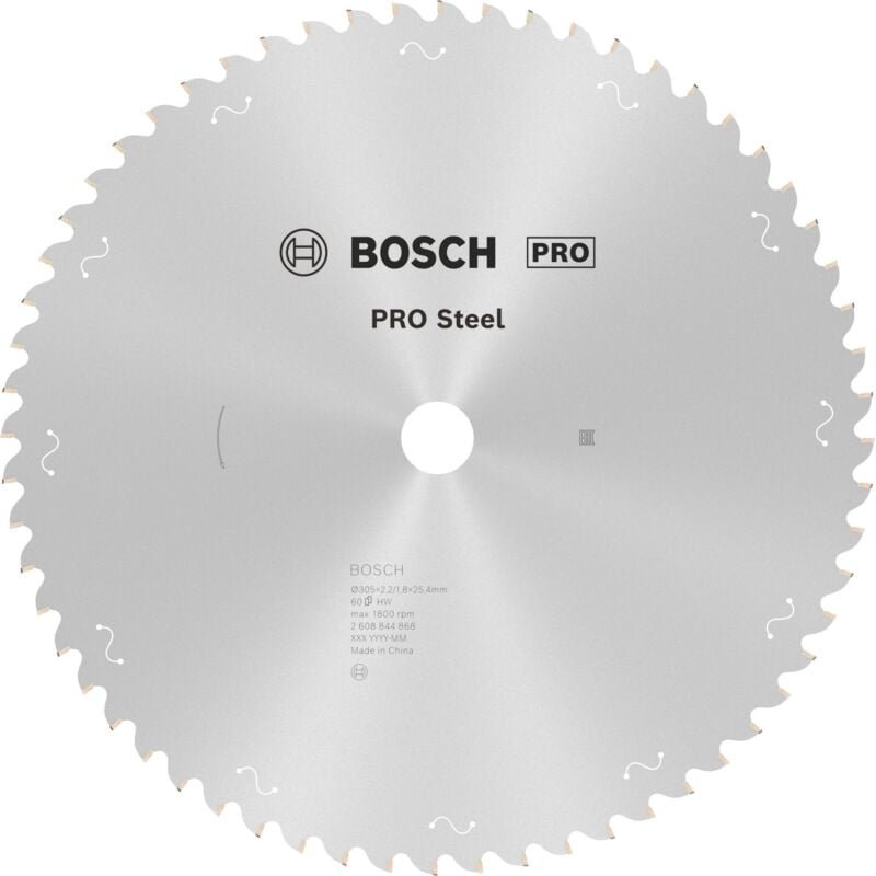 Bosch PRO Steel Sägeblatt Kreissägeblatt für Kreissägen, Netz- / kabelgebunden, 305 x 2,2 x 25,4 mm, T60