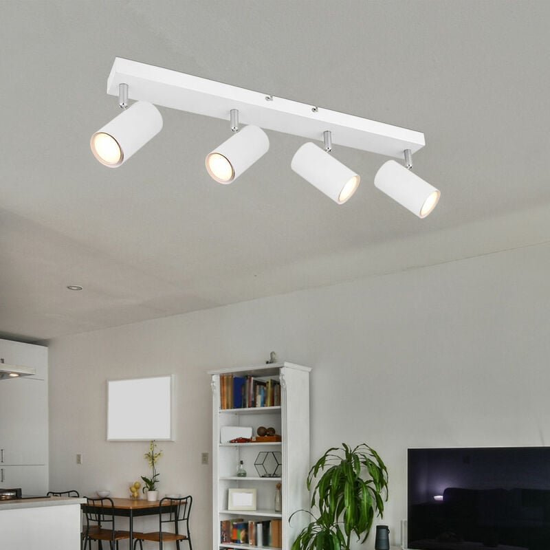 Deckenstrahler Deckenlampe Spot 4 flammig weiß Deckenleuchte Wohnzimmer mit schwenkbaren Spots, Metall, 4x GU10, LxBxH 5...