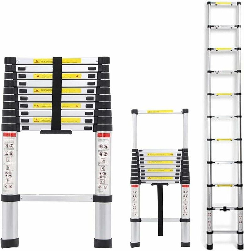 Alu Teleskopleiter 3.2M Ausziehbare Leiter, Klappleiter Stehleiter Rutschfester, aus hochwertigem Aluminium, Ausziehleit...