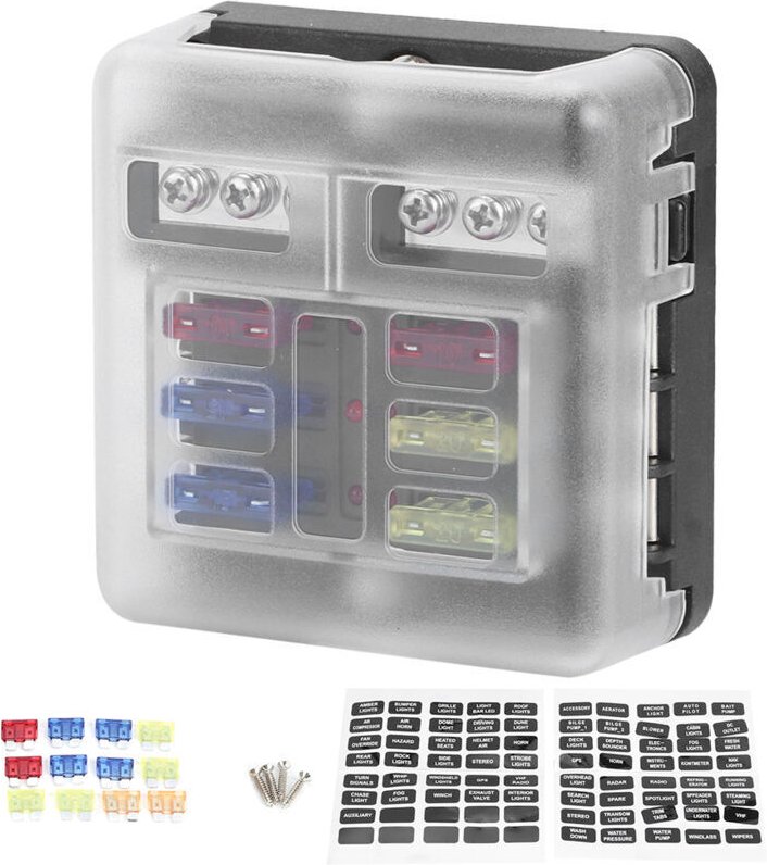 6-poliger Flachsicherungskasten 12-36V mit Minuspol, roter LED-Anzeige, universelles Kfz-Zubehör für ACB-Modell, ABS + M...