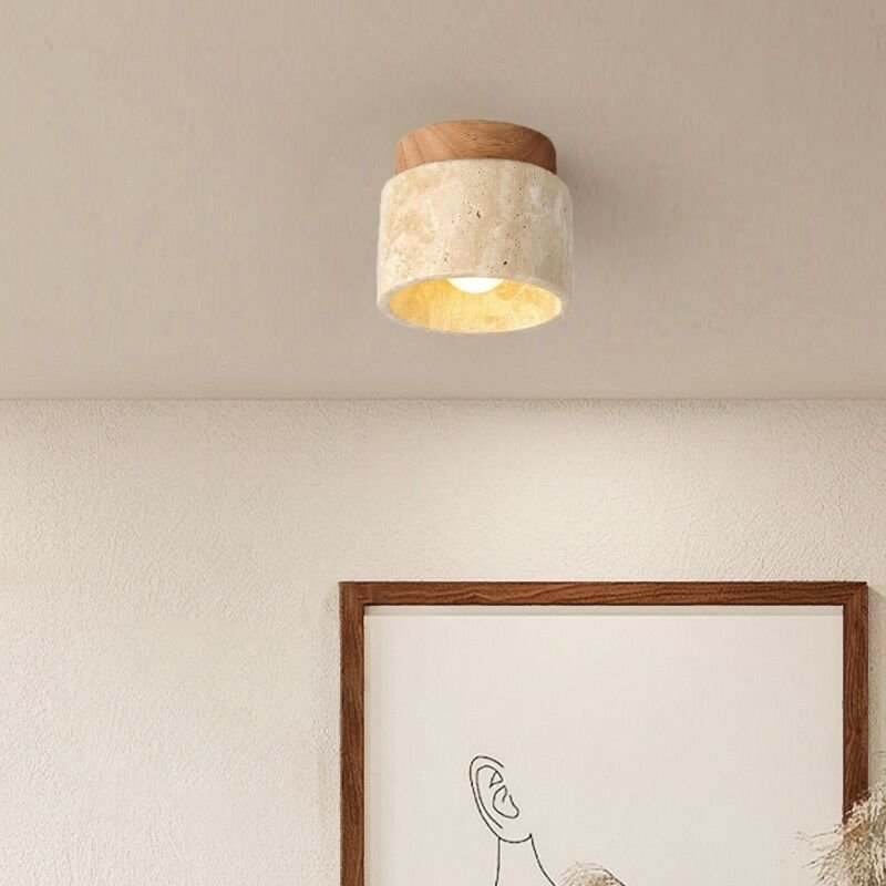 Retro Deckenleuchte Holz Travertin Deckenlampe Warmweißes Licht Ø12CM für Flur Küche Café Restaurant - 1Pcs