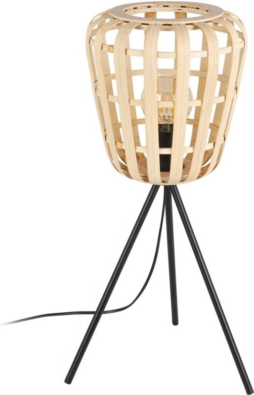 Thumbnail - Tischlampe Montezuelo, Stativ Nachttischlampe Boho Style, Dreibein Tischleuchte aus Bambus in Natur und Metall in Schwar...