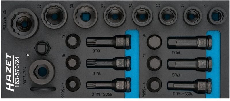 FP - Hazet Schlag-, Maschinenschrauber Steckschlüsseleinsatz Satz, Vierkant hohl 12,5 mm (1/2), Außen-Doppel-Sechskant-T...