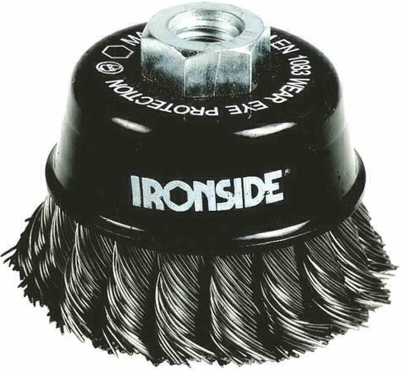 Topfbürste Stahl ø 100 mm, für Winkelschleifer, gezopfter Draht, mit Gewindeanschluss M14, Drahtstärke 0,50 mm