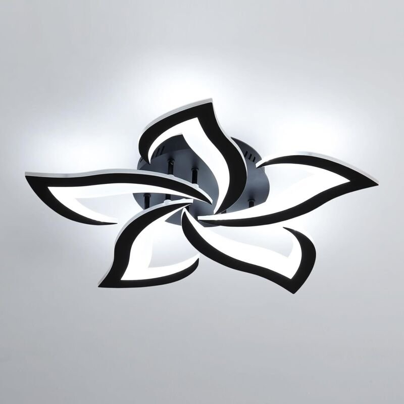 Comely - LED-Deckenleuchte in 48W modernem Acryl in Form eines schwarzen Schwalbenblattes mit 5 Köpfen (Weißlicht)