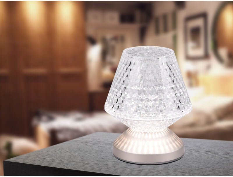 Kleine Akku Tischlampe MARIL in Kristall Optik touch dimmbar, Höhe 15cm