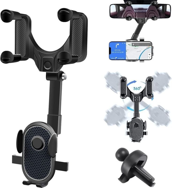 Auto-Spiegeltelefonhalterung, 360° flexibler verstellbarer Autotelefonhalter, multifunktionaler tragbarer Autohalter, ko...