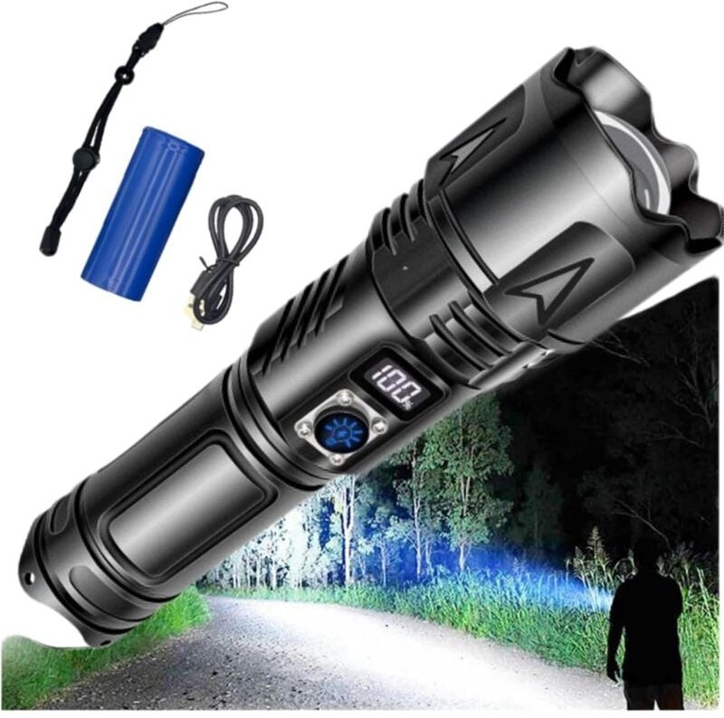 Usb-c wiederaufladbare 100000 Lumen LED-Taschenlampe, IP65 wasserdichte taktische Taschenlampen, für Camping-Notfall-Out...