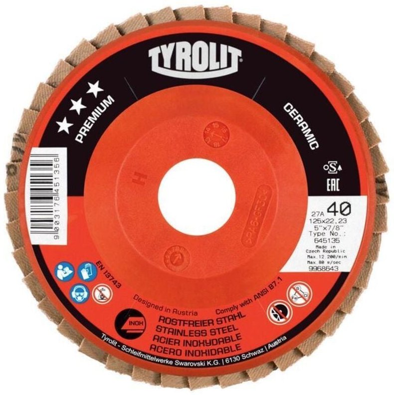 Tyrolit - Fächerscheibe premium ceramic ø 125 mm Körnung 40 gerade Rostfreier Stahl ca