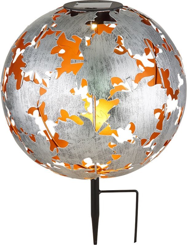 Thumbnail - Globo Lighting - Solarleuchte silber Solarkugel Außenlampe Gartendeko Erdspieß Solarlampe, Ahornblätter, warmweiß, DxH 2...
