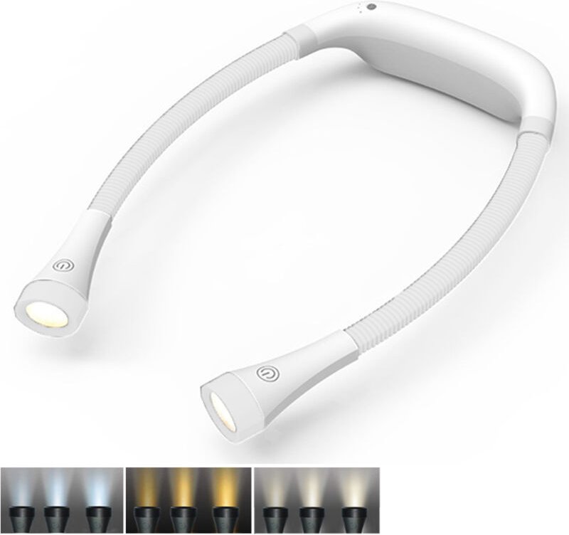 Tragbare LED-Nackenleselampe, 3 Farben, 6 Helligkeitsstufen, wiederaufladbar
