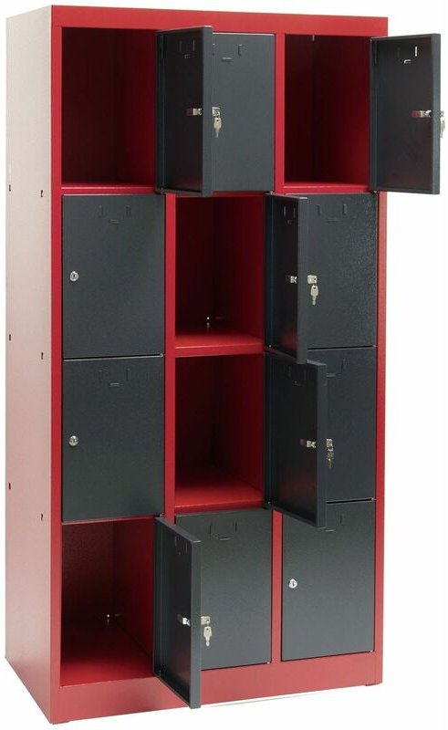 Schließfachschrank Fächerschrank Wertfachschrank 12 Fach rot/anthra 88x50x180cm