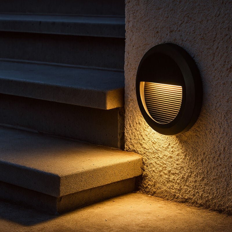 Stufenleuchte Außenlampe Fassadenleuchte schwarz Treppenlicht Terrassenleuchte rund, IP65, led 2W 80Lm neutralweiß, DxH ...