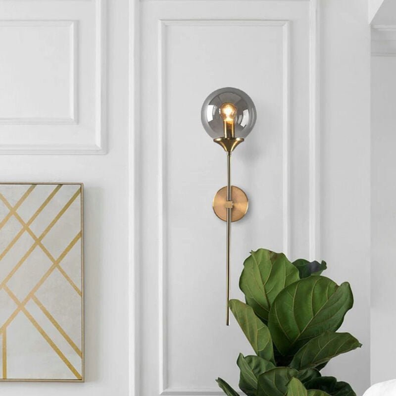 Thumbnail - COMELY Wandleuchte aus goldenem Glas mit rauchgrauem Lampenschirm für E14-Fassung, für Schlafzimmer, Wohnzimmer, Flur (G...
