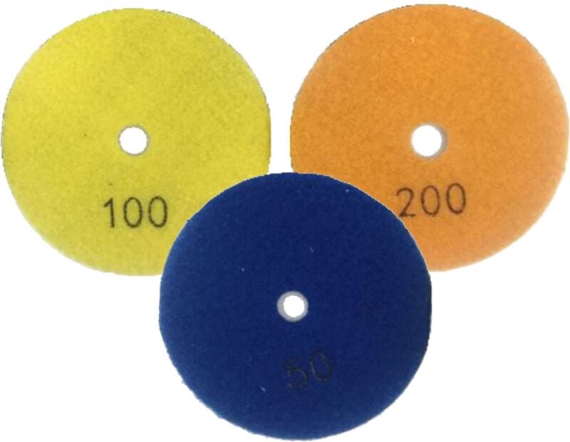 Thumbnail - Trade-Shop SET (3-teilig): Ø100mm Nass-Trocken Diamant Schleifscheiben / Polierscheiben / Polierpads M14 - Körnung 50, 1...