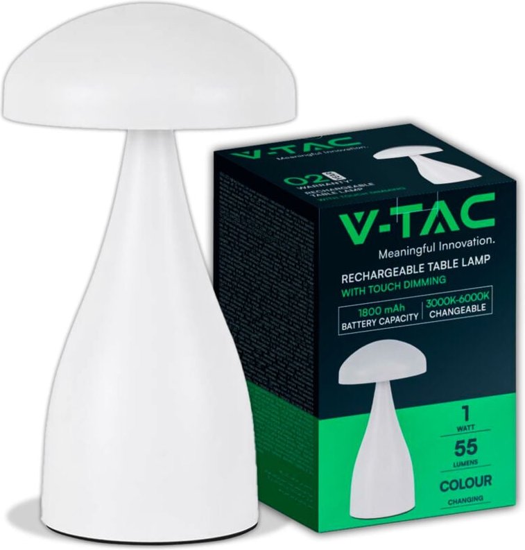 V-tac - 1W 800mAh wiederaufladbare LED-Tischlampe, weißes Metall, Touch cct 3-in-1