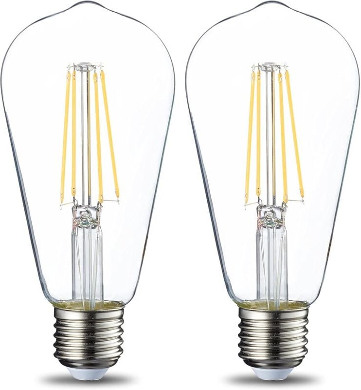 Memkey - Set mit 2 Vintage-LED-Lampen, Edison-Sockel, E27, ST64, 6 w, transparentes Filament, nicht dimmbar [Energieklas...