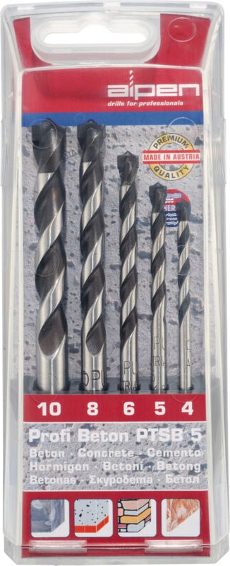Alpen Bohrer Kassette Profi Beton PTSB5 5tlg 4,0 5,0 6,0 8,0 10,0 22700222100