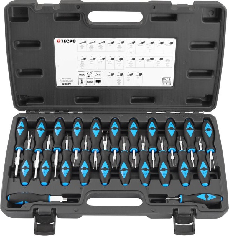 TECPO ISO Stecker Auspinnwerkzeug Set 23-teilig Auto KFZ Stecker Elektrik Entriegelungswerkzeug Terminal Entfernung von ...