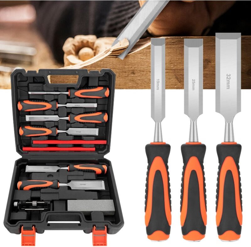 Thumbnail - Stechbeitel Set für Holz 10tlg. Ultrixe Holzbearbeitungs Holzmeißel-Set zum Abziehführung, Schleifstein und Aufbewahrung...