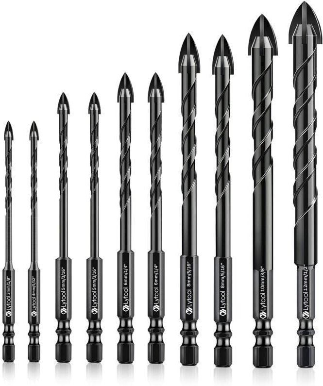 Glasbohrer, Fliesenbohrer, 10-teiliges Set Glasbohrer, Bohrer für Glasfliesen, Keramikbohrer, mit Sechskantschaft, zum B...