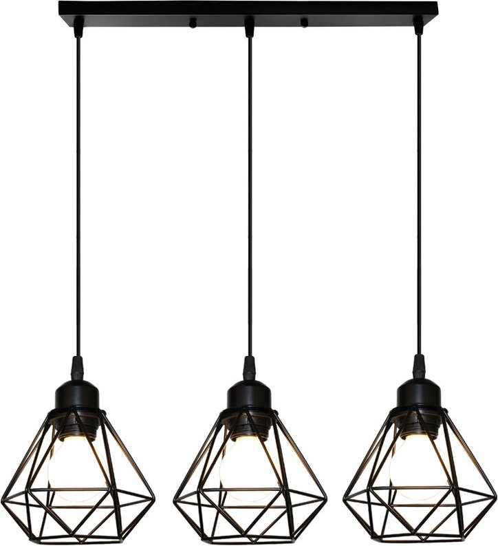 Pendelleuchte, 3 Flammig Pole-Pendelleuchte im Industri Stil, Antik Hängelampe mit Ø16cm Mini Diamant-Form Käfig E27 Hal...