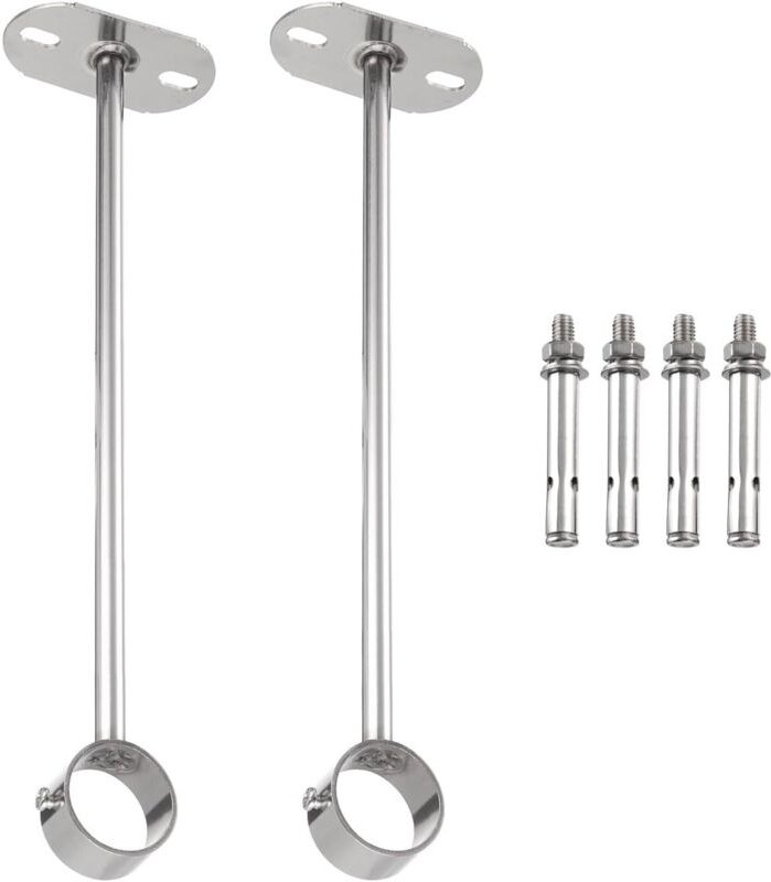 Set mit 2 Gardinenstangenhalterungen aus Edelstahl (32 mm) für Schrankdecken inklusive passender Schrauben, silberfarben