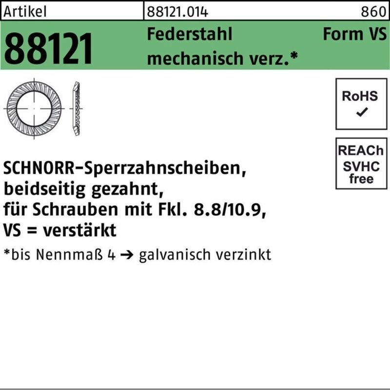 Schnorr Scheiben Federstahl VS 14 mech. verzinkt mech Zn S 100 Stk