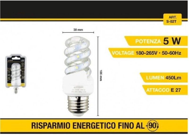Trade Shop Traesio - Trade Shop - Spiral LED-Glühbirne E27 5 w natürliches kaltes weißes Licht 28d S-02t -