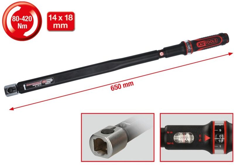 Ks Tools 14x18 mm ERGOTORQUEprecision Einsteck-Drehmomentschlüssel, 80-420 Nm