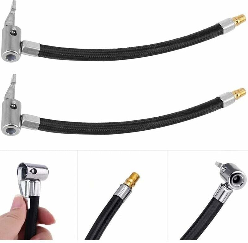 Thumbnail - 35 cm Aufpumpschlauch-Adapter, 2-teiliger geflochtener Aufpumpschlauch mit Düsenadapter zum Aufpumpen von Fahrrad-, Moto...