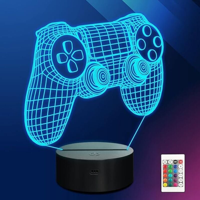 Gamepad Nachtlicht, 3D Illusion Game Control Lampe 16 Farben wechselnd mit Fernbedienung, Game Room Decor als Weihnachts...