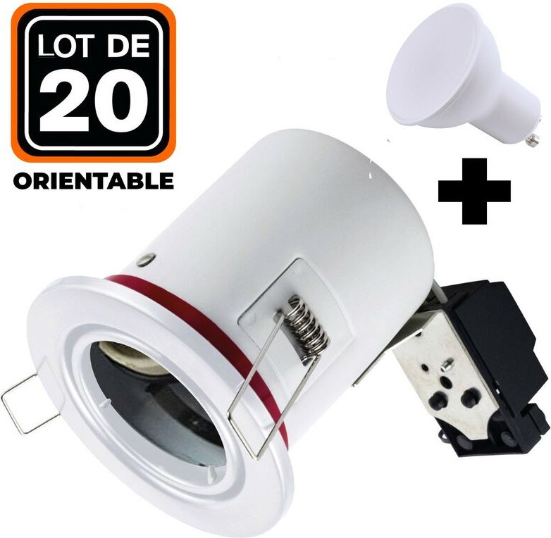 Europalamp - 20 Spots bbc Orientable Blanc IP20 + Ampoule GU10 5W Blanc Neutre + Douille